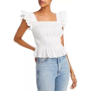 AQUA Smocked Lace Sleeve Top